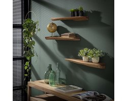 Wandplank Erica Boomstam, Set van 3 stuks - Massief acacia naturel