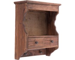 WANDPLANK Granja | met laden en haken, mahoniehout, 47x40 cm | Keukenplank, houten plank, wandkast