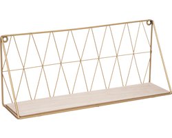 Wandplank - hout - metaal - goud - wandrek - 48 cm