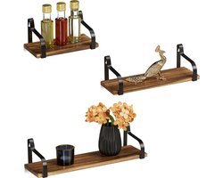 wandplank hout - set van 3 - breedte: 22, 33 en 43 cm - woonkamer - industrieel