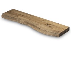 Wandplank Hout Zwevend 60x20 cm - Incl. Bevestigingsmateriaal – Licht Bruin - Boomstam Muurplank – Boekenplank