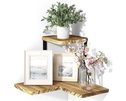 Wandplank - Houten Plank Wandmontage - Hoekrek Display Decor - Hoekplank - Organizer voor Slaapkamer Keuken Badkamer - 2Stuks - Bruin - Vintage