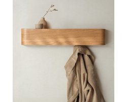 wandplank - kapstok met haken - kapstok - opbergrek - verborgen haken - hout - Natuurlijke houtkleur