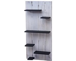 Wandplank MCW-C65, wandpaneel houten plank, 6 niveaus 110x50x14cm massief hout vintage ~ wit/donkergrijs shabby