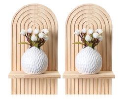 Wandplank met boogvormig design - Set van 2 houten decoratieve rekken voor planten en accessoires