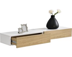 Wandplank met lade 50x24x12cm 2 stuks set - wit en houtlook