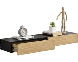 Wandplank met lade 50x24x12cm 2 stuks set zwart en houtlook