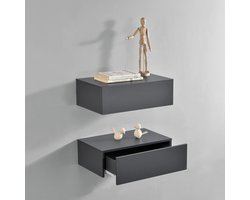 Wandplank met lade set van 2 zwevend 46x30x15 cm donkergrijs