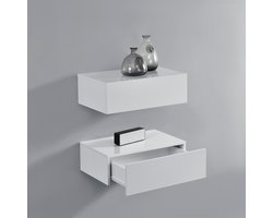 Wandplank met lade set van 2 zwevend 46x30x15 cm wit glanzend