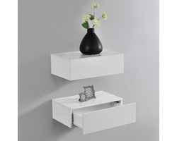 Wandplank met lade set van 2 zwevend 46x30x15 cm wit mat