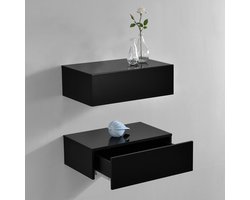 Wandplank met lade set van 2 zwevend 46x30x15 cm zwart glanzend