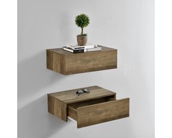 Wandplank met lade set van 2 zwevend 46x30x15 houtkleurig