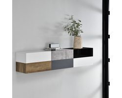 Wandplank met lade set van 6 zwart wit hout beton grijs wit mat