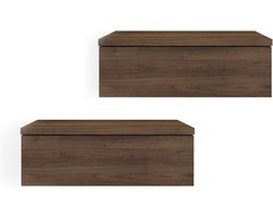 Wandplank met lade - Zwevend nachtkastje - Opbergen van spullen - Set van 2 stuks - 42x30x15 cm - Walnoot