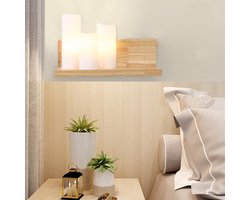 wandplank met verlichting - Wandlamp In vorm van 3 grote stompkaarsen - LED verlichting - Hout met glazen verlichting - Kaarsen aan linkerzijde