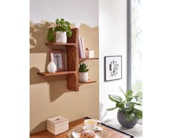 Wandplank - Moderne Boomvormige Hangplank - Groot Design voor Woonkamer - Zwevende Boekenplank Muur - Massief Sheesham Hout - 58x60x15 cm