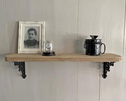 Wandplank - oud hout - 80 cm -  afgeronde hoeken - met 2 plankdragers