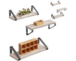 Wandplank-set - 6-delig - grijsbeige en zwart - met bevestigingsmateriaal