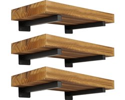 Wandplank set teakhout boekenkast - meubels stellingkast stellingkast - matzwart metalen frame - woonkamer muurdecoratie wandrek