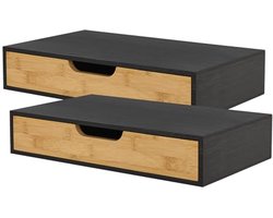 Wandplank set van 2 met lade - Bamboe zwevend nachtkastje 40x24x8cm zwart