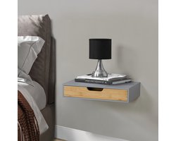 Wandplank set van 2 met lade Bokn bamboe 40x24x8 cm grijs [en.casa]