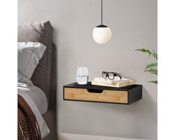 Wandplank set van 2 met lade Bokn bamboe 40x24x8 cm zwart [en.casa]
