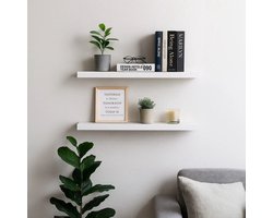 Wandplank - set van 2 - zwevende planken met hoogglans afwerking - wandplank voor fotolijstjes en boeken - woonkamer - slaapkamer - badkamer - 57 x 23.5 x 4 cm - keuken - Wit