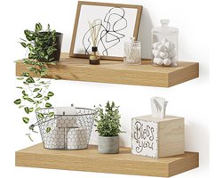 Wandplank - set van 2 - zwevende planken met hoogglans afwerking - wandplank voor fotolijstjes en boeken - woonkamer - slaapkamer - badkamer - 57 x 23.5 x 4 cm - keuken - Bruin