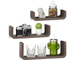 wandplank - set van 3 - 10 cm diep - tot 40 cm breed - U-vorm - bruin