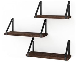 Wandplank Set van 3 – Paulownia Hout - Metaal – 40 -35- 30cm– Vintage