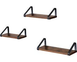Wandplank - set van 3 - rustiek bruin - metaal en spaanplaat