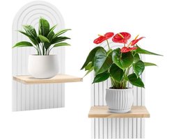 Wandplank van hout - Boheemse decoratieve hangplank - woonkamerdecoratie - houten wanddecoratie - kinderkamer - balkon - badkamer - slaapkamer - decoratief rek (wit)