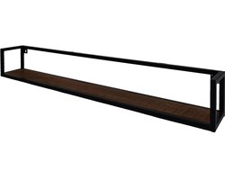 Wandplank Vintage 140 cm - Industriële Wandplank van Espresso Mangohout met Stalen Frame