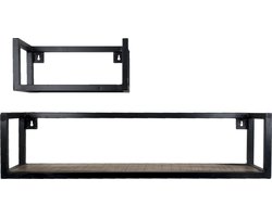 Wandplank Vintage - Set van 2 Klein - Industriële Wandplank van Mangohout met Stalen Frame