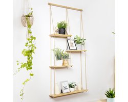 Wandplank voor planten — Hangrek met kwastjes — Handgeweven, decoratieve zwevende plank in Boheemse stijl — Opbergrek van touwkunst, ideaal voor het organiseren en decoreren van woonkamers, slaapkamers en badkamers