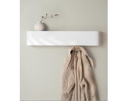 Wandplank - Wandgemonteerde Kapstok - Modern Design met Verborgen Haken - Fineerhouten Paneel - 52,7x7,2x10,1 cm - Wit