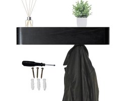 Wandplank - Wandgemonteerde Kapstok - Modern Design met Verborgen Haken - Fineerhouten Paneel - 52,7x7,2x10,1 cm - Zwart