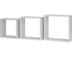 Wandplank - Wandkubus set van 3 - Wandrek - Wandplank zwevend - Wit - Met muurbeugels - VI Online Products
