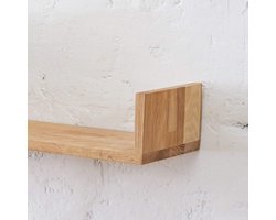 Wandplank Wandmontage Zwevend Wandrek Massief Eiken Hout Kubus Opslag 60x15x18 cm – Boekenplank & Decoratieve Muurplank 20kg Draagkracht – HomebyNicole