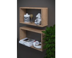 Wandplank| Wandrek| Set van 2| Voor Keuken Slaapkamer Woonkamer| Industrieel| Modern| Stijlvol| Licht Walnoot| 45x26x15 cm