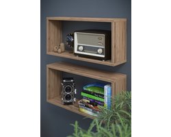 Wandplank| Wandrek| Set van 2| Voor Keuken Slaapkamer Woonkamer| Industrieel| Modern| Stijlvol| Licht Walnoot| 60x26x15 cm