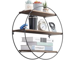 Wandplank - Wandrek - Wandrek Industrieel - Wandplank hout - Metaal - Zwart - Rond - H: 50 cm - Wanddecoratie - Muurdecoratie