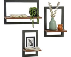 Wandplank zwevend - 3-delige set - 3 groottes - bruin-zwart