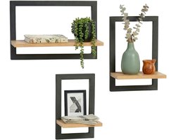 Wandplank zwevend - 3-delige set - 3 groottes - natuur-zwart