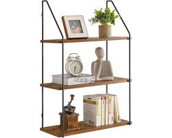 Wandplank Zwevend 3 Niveaus - Industrieel Design Hout en Metaal - Wandrek voor Slaapkamer, Keuken en Woonkamer - 60x20,5x80cm