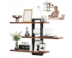 Wandplank- Zwevend Houten Wandrek 3-Laags - 15×72×58cm - Massief Hout & Metaal - Draagvermogen tot 18kg - Ruimtebesparend & Stabiel - Geschikt voor Keuken, Badkamer & Slaapkamer
