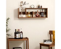Wandplank Zwevend Industrieel Hout & Metaal 90x16x50 cm – Wandgemonteerd Wijnrek & Boekenplank – Sterke Draagkracht – Walnut Afwerking – HomebyNicole
