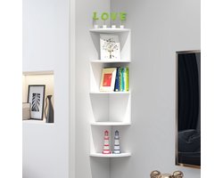 Wandplanken - hoekplanken - boekenplanken - displayplanken - opbergrekken - zwevende hoekboekenplanken met 5 niveaus - plantenstandaards - boekenplanken - vintage stijl - hout - geschikt voor slaapkamers en woonkamers - wit