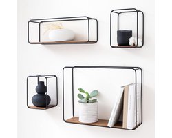 Wandplanken -Jona- van Metaal en Houtfineer | Opslag en Boekenplank voor Badkamer Woonkamer Keuken wall shelf
