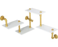 Wandplanken Set - Drijvende Planken - Decoratie en Opbergen - Industrieel Pijp Design - 4 Lagen - Goud